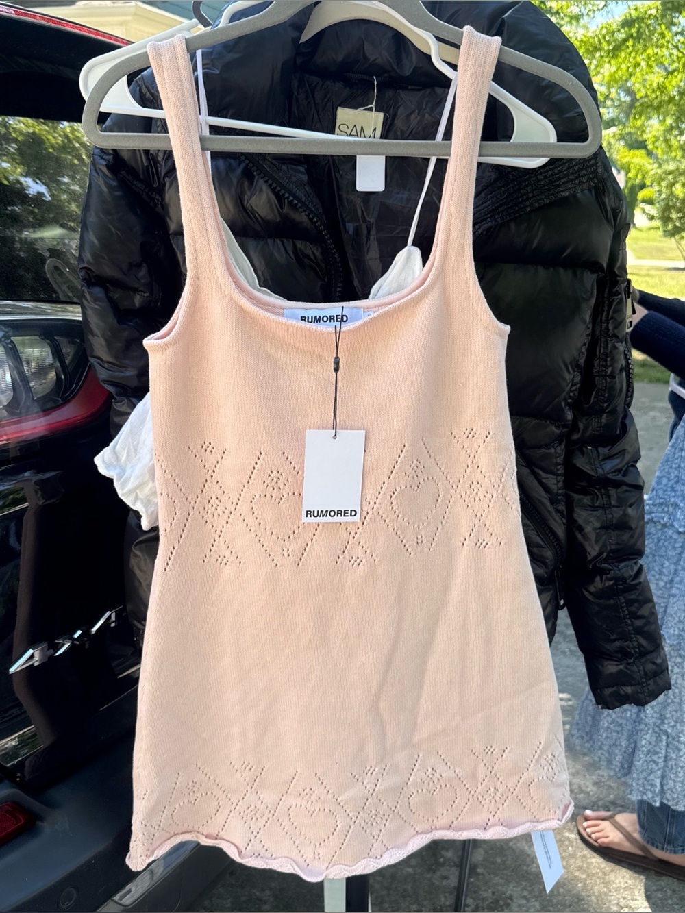 RUMORED Blush Pink Eyelet Knit Tank Top